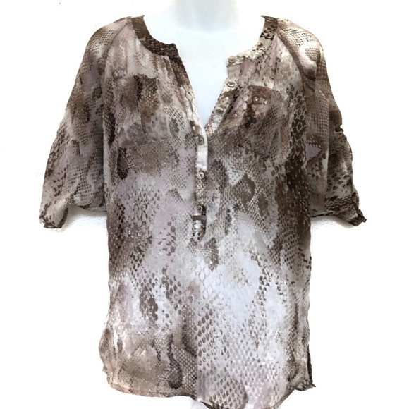 Express Snake Print Button Down Sheer Blouse Top - Picture 1 of 5